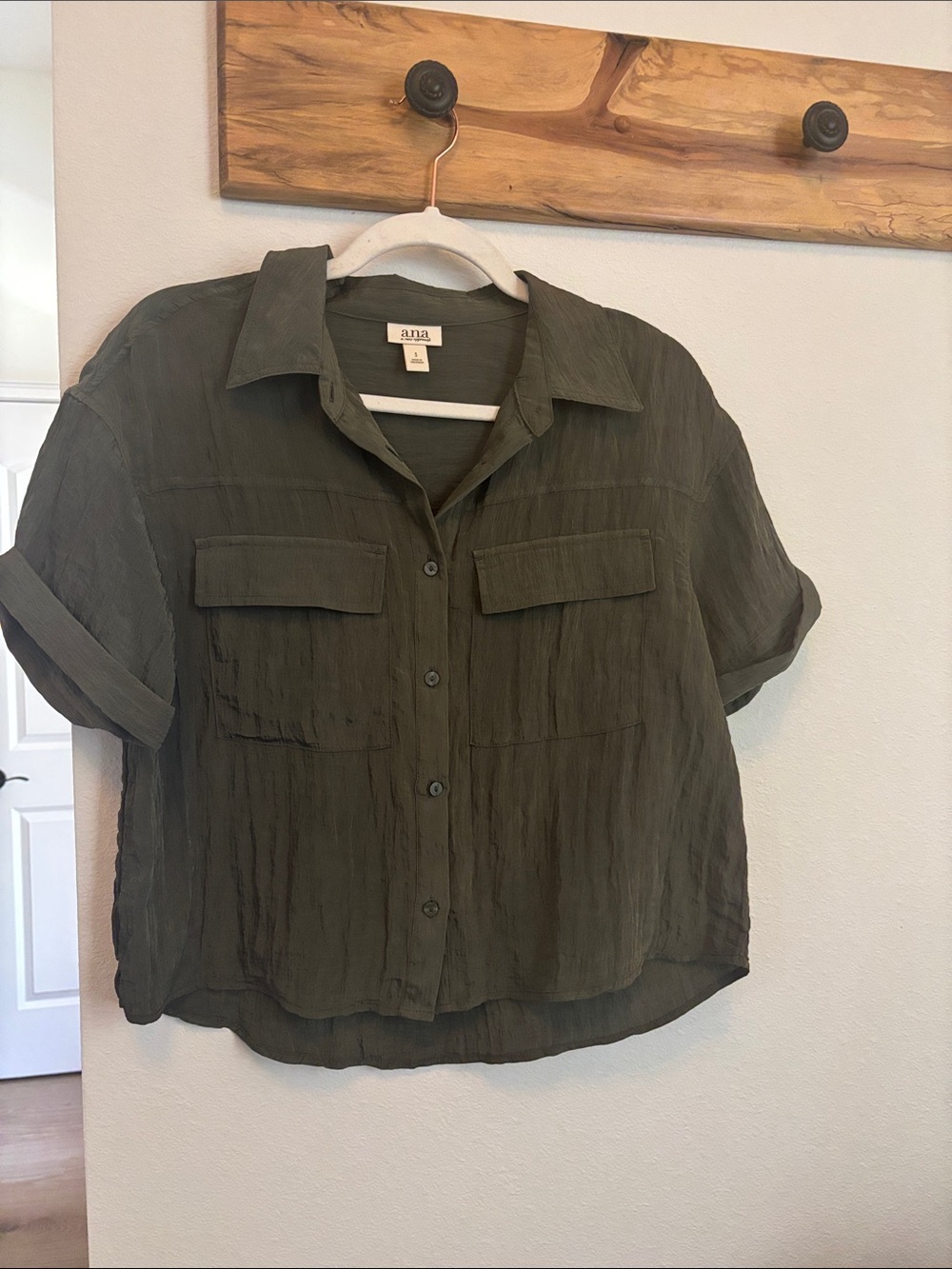 a new day Olive Green Button-Front Short Sleeve Shirt